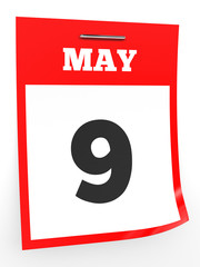 May 9. Calendar on white background.