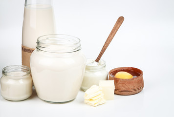 Ingredients for mayonnaise isolated on white background