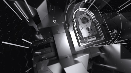 Fototapeta premium Abstract crypto cyber security technology on global network background. Digital theme. 3D illustration
