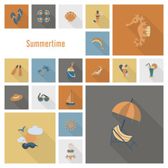 Summer and Beach Simple Flat Icons