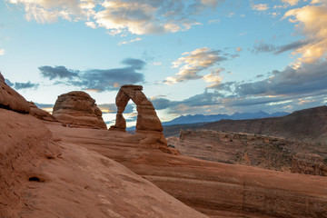 path to Delicate Arch just before sunrise with Salt valley in the background
Arches National Park, Moab, Utah, USA