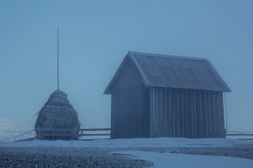 Rural barn for hay in winter.