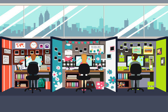 Business People Working in Office Cubicles Illustration