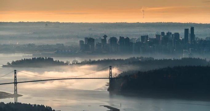 Vancouver Sunrise City Skyline Morning Fog Over the Ocean