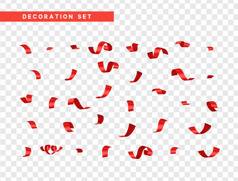 Red confetti celebration. Ribbon serpentine, isolated with transparency background effect.