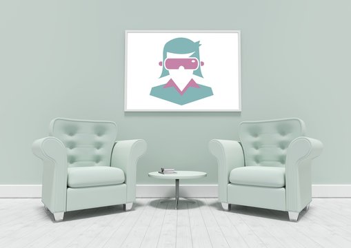 VR Woman icon in green room