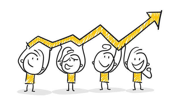 Strichfiguren / Strichmännchen: Teamwork, Pfeil, Börse. (Nr. 174)