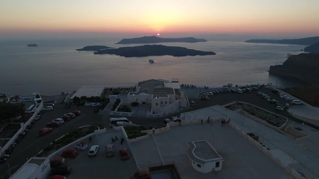 4K Drone Shot Of Santorini Island At Sunset