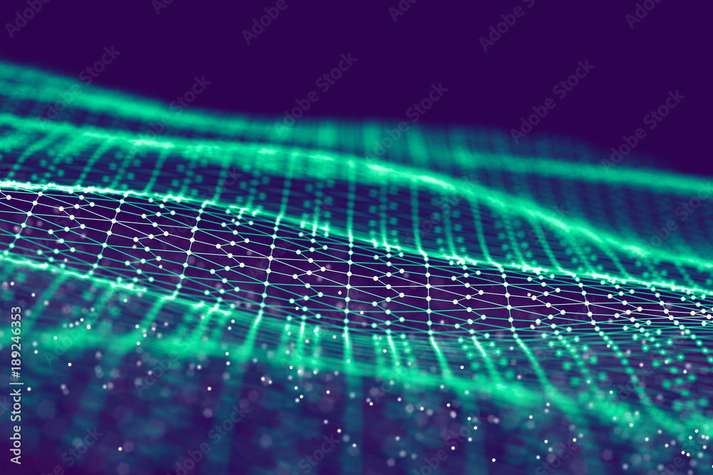 Poster big data visualization. background 3d .big data connection background. cyber technology ai tech wire
