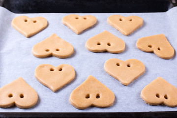Valentine's Day. Process of cooking gingerbread. Bake sweet cake dessert concept