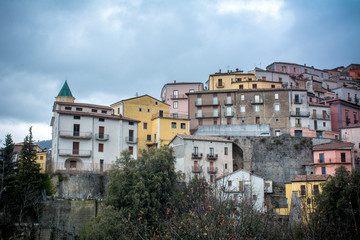 Fototapeta na wymiar Horizontal View of The City of Viggianello. Basilicata, South Of Italy