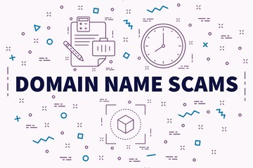 Conceptual business illustration with the words domain name scams