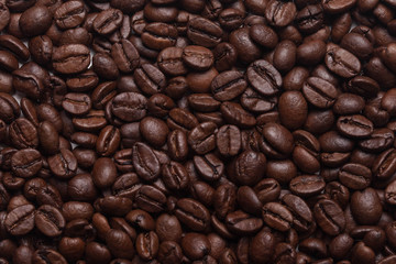 Stack Roasted Coffee Beans background, Brown coffee beans for can be used as a background