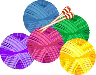 Colorful yarn balls with knitting needles 