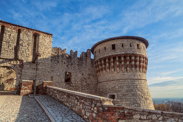 Fototapeta na wymiar Castle inner entrance in Brescia, Italy
