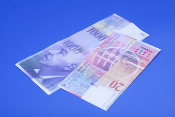 Swiss 1000 and 20 Franc notes