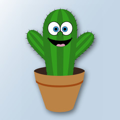 Funny paper cactus on blue background