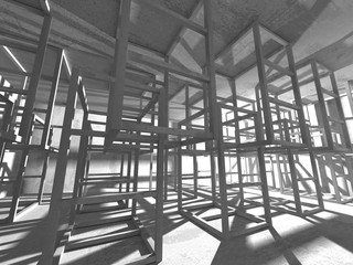 Dark concrete empty room. Modern architecture design