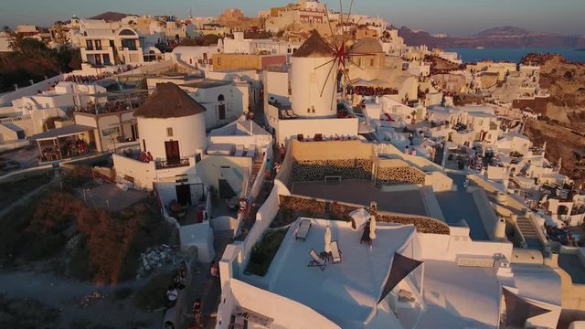 4K Drone Shot Of Santorini Island At Sunset