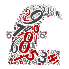 Vector conceptual red, gray and black playful funny education font made of number collection or group on character shapes isolated on white background. A modern art alphabet learning element design