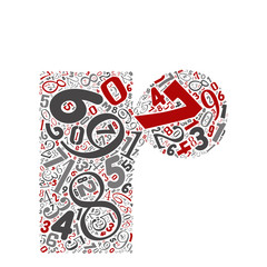 Vector conceptual red, gray and black playful funny education font made of number collection or group on character shapes isolated on white background. A modern art alphabet learning element design