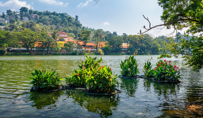 Kandy lake located in the centre of the city, Sri Lanka, Asia