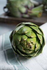 Obraz premium Green ripe raw artichokes ready to cook