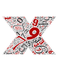 Vector conceptual red, gray and black playful funny education font made of number collection or group on character shapes isolated on white background. A modern art alphabet learning element design