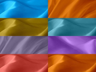 collage (set) of multicolored silk, texture, background