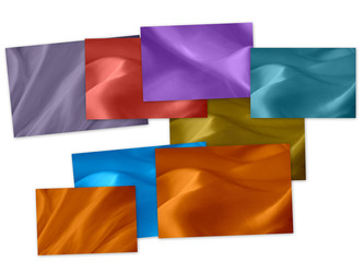 collage (set) of multicolored silk on a white background