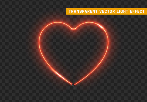 Neon Light Pink Heart With Transparent Background.