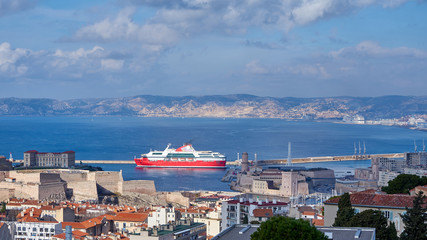 Ferry Exiting Marseilles Old Harbor