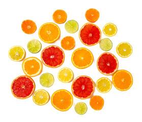 citrus fruit slices isolated on white
