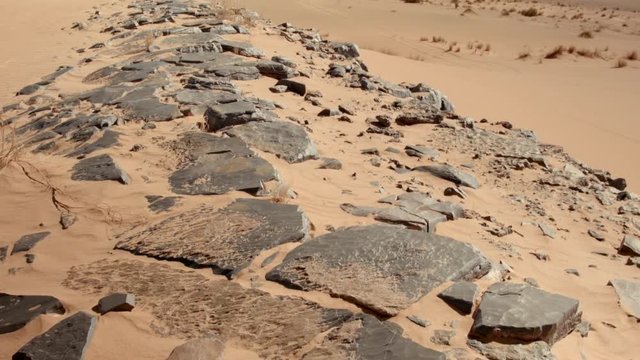 Erg et reg dans le d&eacute;sert du Sahara, dans le sud du Maroc