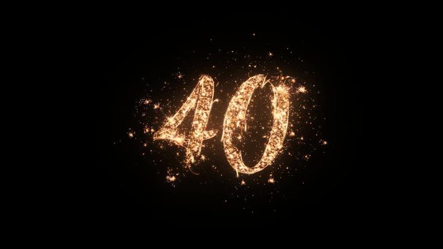 Letter 40 greeting text with particles and sparks isolated on black background, beautiful typography magic design.