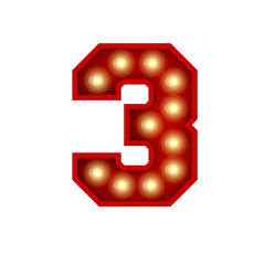 Vintage cinema theatre broadway lettering. Number 3. 3D Rendering