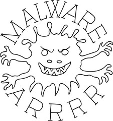 Hand Drawn Doodle Sketch Line Art Vector illustration of Computer Malware. Black Outline  Logo Design Element Template.