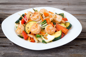 Shrimp stir fry with vegetables dinner