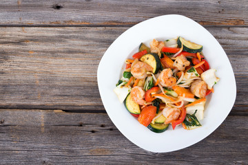 Shrimp stir fry with vegetables dinner