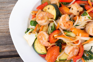 Shrimp stir fry with vegetables dinner