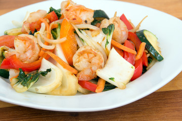 Shrimp stir fry with vegetables dinner
