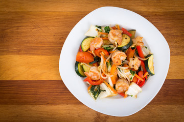 Shrimp stir fry with vegetables dinner