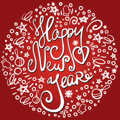 Happy New Year funny lettering on red gradient background