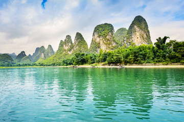 Landscape of Guilin, Li River and Karst mountains. Located in The Ancient Town of Xingping, Yangshuo, Guilin, Guangxi, China.