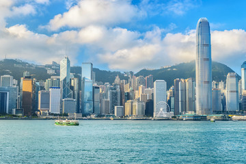 Hong Kong. Victoria Harbour and Hong Kong Central. Taken from Avenue of Stars. Located in Hong Kong. - obrazy, fototapety, plakaty