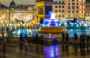 Long exporure of illuminated Trafalgar Square, London