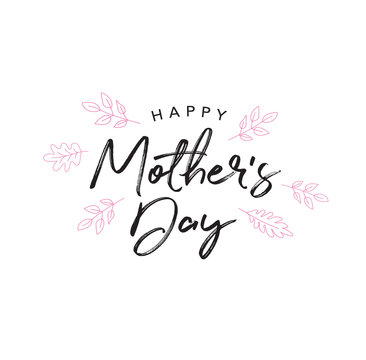 Happy Mother's Day Holiday Handwriting Background with Line Art Leaves