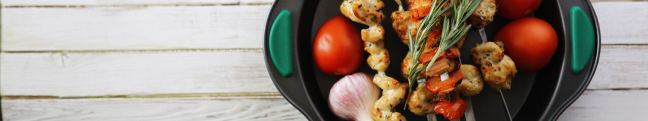 Long horizontal background of vegetables grilled 