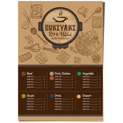 menu shabu sukiyaki restaurant template design graphic objects