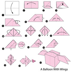 step by step instructions how to make origami A Balloon With Wings